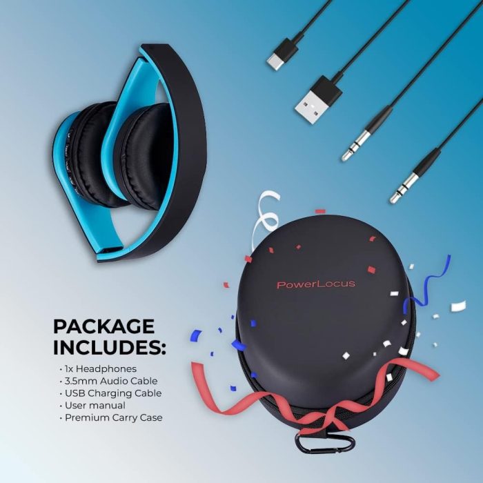 PowerLocus P6 Słuchawki Bezprzewodowe Nauszne, Bluetooth 5.3, super basowy dźwięk stereo Hi-Fi, 40 godzin czasu pracy baterii,