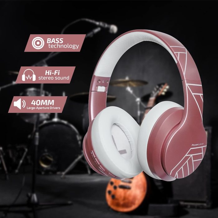 PowerLocus P6 Słuchawki Bezprzewodowe Nauszne, Bluetooth 5.3, super basowy dźwięk stereo Hi-Fi, 40 godzin czasu pracy baterii,