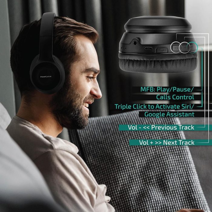 PowerLocus P6 Słuchawki Bezprzewodowe Nauszne, Bluetooth 5.3, super basowy dźwięk stereo Hi-Fi, 40 godzin czasu pracy baterii,