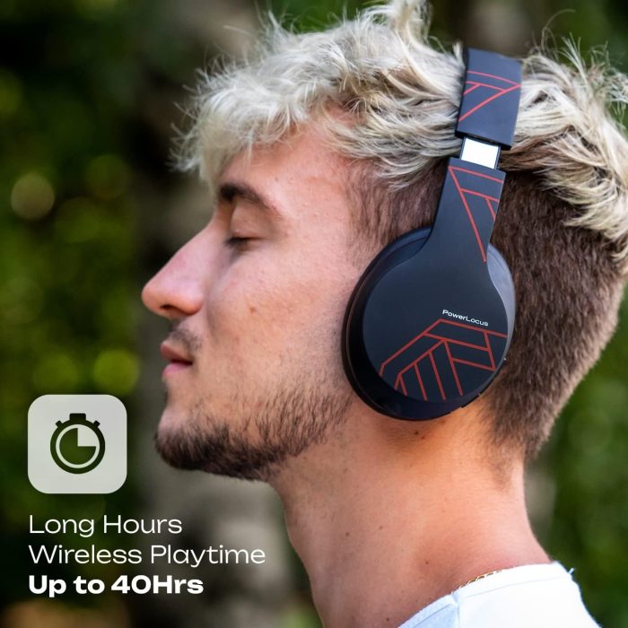 PowerLocus P6 Słuchawki Bezprzewodowe Nauszne, Bluetooth 5.3, super basowy dźwięk stereo Hi-Fi, 40 godzin czasu pracy baterii,