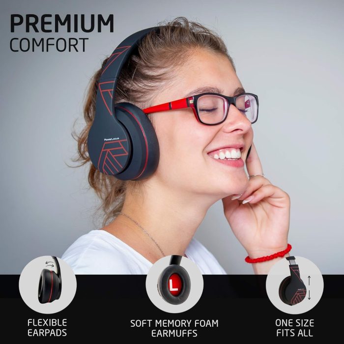 PowerLocus P6 Słuchawki Bezprzewodowe Nauszne, Bluetooth 5.3, super basowy dźwięk stereo Hi-Fi, 40 godzin czasu pracy baterii,