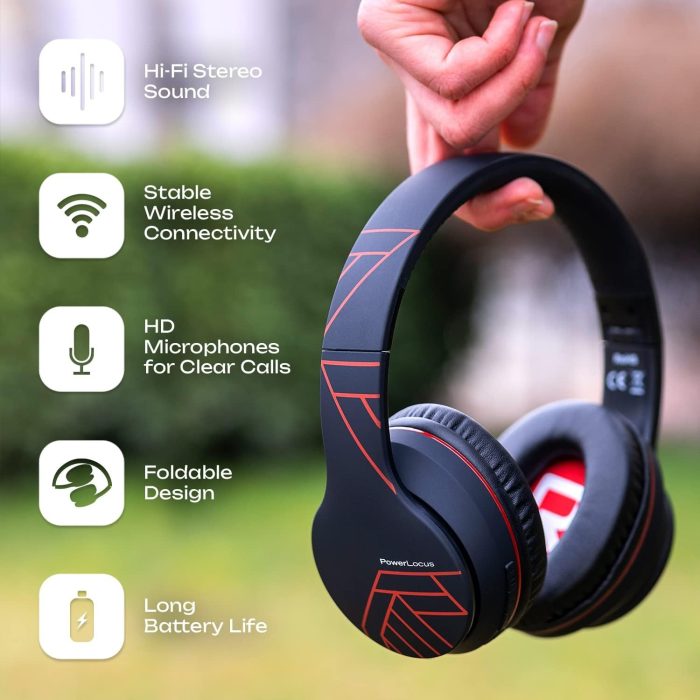 PowerLocus P6 Słuchawki Bezprzewodowe Nauszne, Bluetooth 5.3, super basowy dźwięk stereo Hi-Fi, 40 godzin czasu pracy baterii,