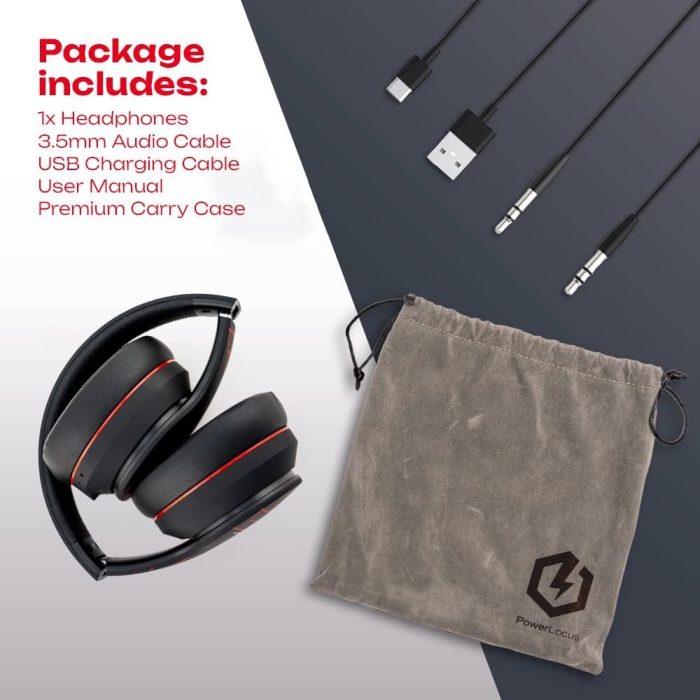 PowerLocus P6 Słuchawki Bezprzewodowe Nauszne, Bluetooth 5.3, super basowy dźwięk stereo Hi-Fi, 40 godzin czasu pracy baterii,