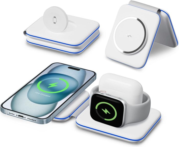 Bezprzewodowa ładowarka do iPhone'a serii 15/14/13/12, Apple Watch ładowarka do serii 9/Ultra/8/7/6/5/4/3/2/SE, bezprzewodowa