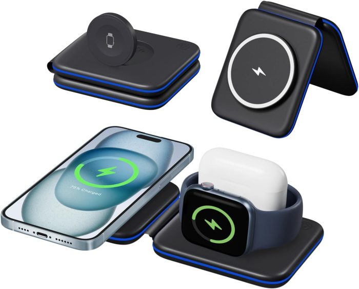 Bezprzewodowa ładowarka do iPhone'a serii 15/14/13/12, Apple Watch ładowarka do serii 9/Ultra/8/7/6/5/4/3/2/SE, bezprzewodowa