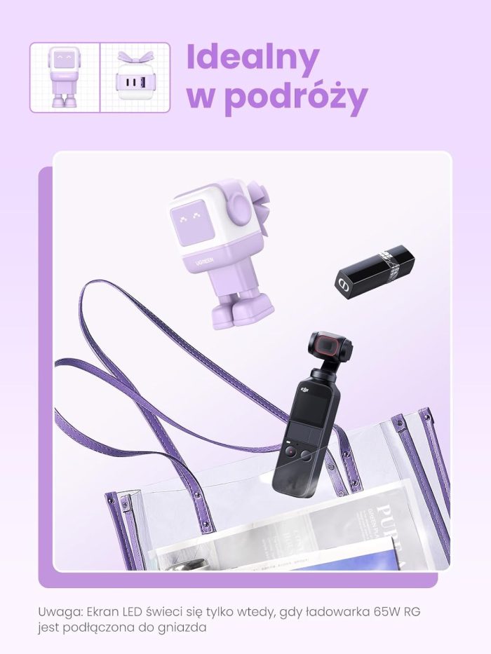 UGREEN Nexode RG Ładowarka USB C Robot o mocy 65 W Ładowarka GaN Zasilacz USB C 3-portowa szybka ładowarka Robot Kompatybilna z