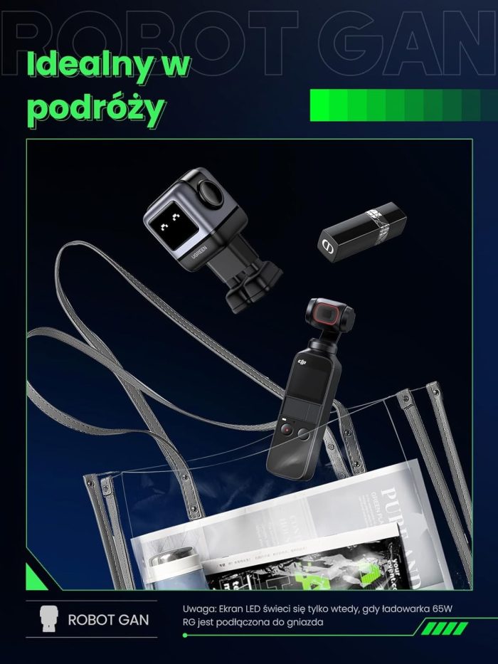 UGREEN Nexode RG Ładowarka USB C Robot o mocy 65 W Ładowarka GaN Zasilacz USB C 3-portowa szybka ładowarka Robot Kompatybilna z