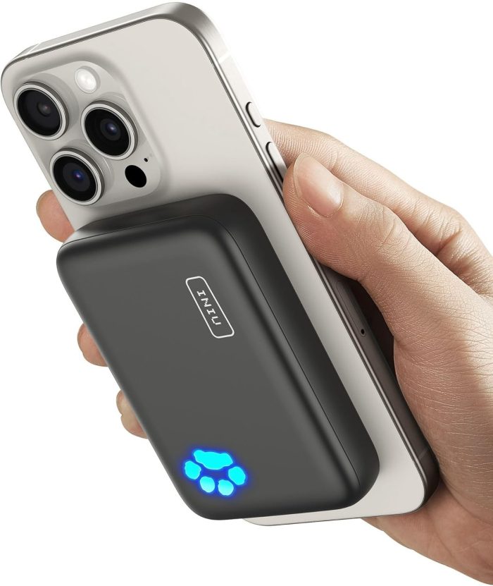 INIU Magnetyczny powerbank, mały, ale mocny, 10 000 mAh, 20 W, z wejściem i wyjściem USB C, magnetyczne, zewnętrzne akumulatory