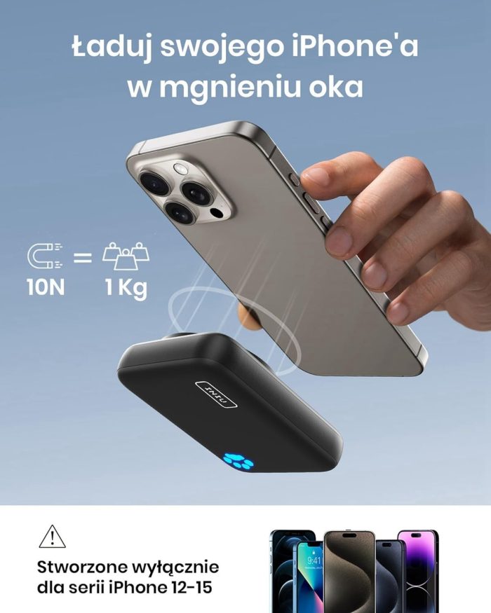 INIU Magnetyczny powerbank, mały, ale mocny, 10 000 mAh, 20 W, z wejściem i wyjściem USB C, magnetyczne, zewnętrzne akumulatory