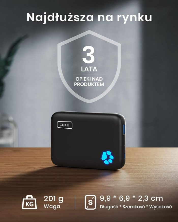INIU Magnetyczny powerbank, mały, ale mocny, 10 000 mAh, 20 W, z wejściem i wyjściem USB C, magnetyczne, zewnętrzne akumulatory