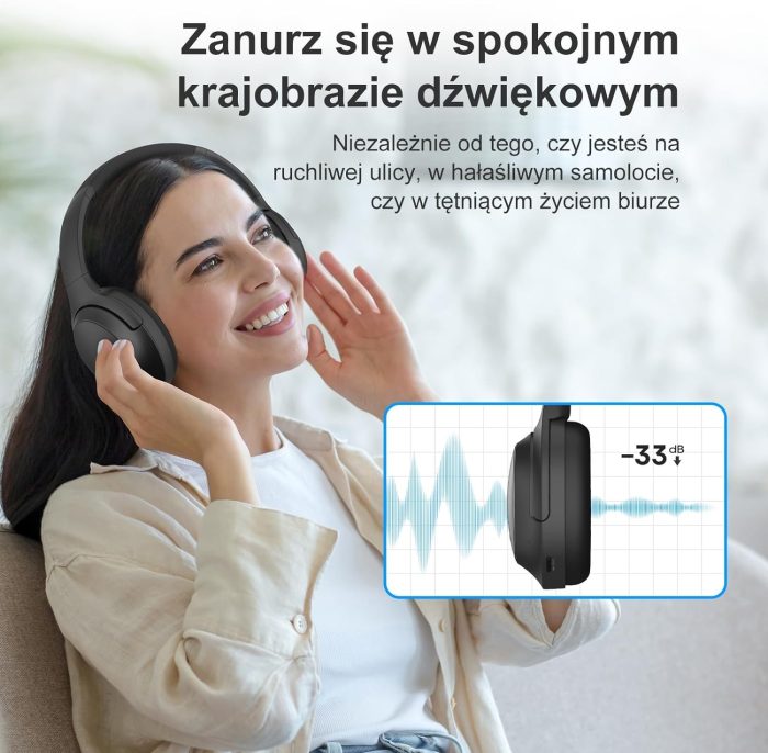 Słuchawki Srhythm NiceComfort 45 z aktywną redukcją szumów, bezprzewodowy zestaw słuchawkowy Bluetooth z trybem