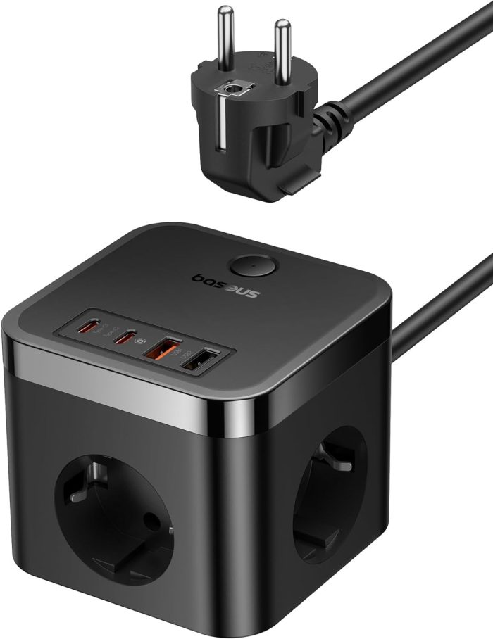 Baseus GaN5 listwa zasilająca USB C, 30 W, kostka, ładowarka USB C, 3-krotne gniazdko z przełącznikiem, przenośna ładowarka PD