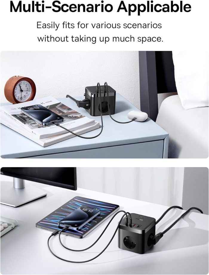 Baseus GaN5 listwa zasilająca USB C, 30 W, kostka, ładowarka USB C, 3-krotne gniazdko z przełącznikiem, przenośna ładowarka PD