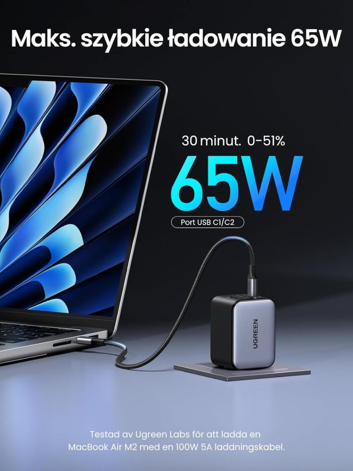 UGREEN Nexode X 65W Ładowarka USB-C Zasilacz mini PD 3-portowa ładowarka GaN Kompaktowa szybka ładowarka PPS 45W Kompatybilna z