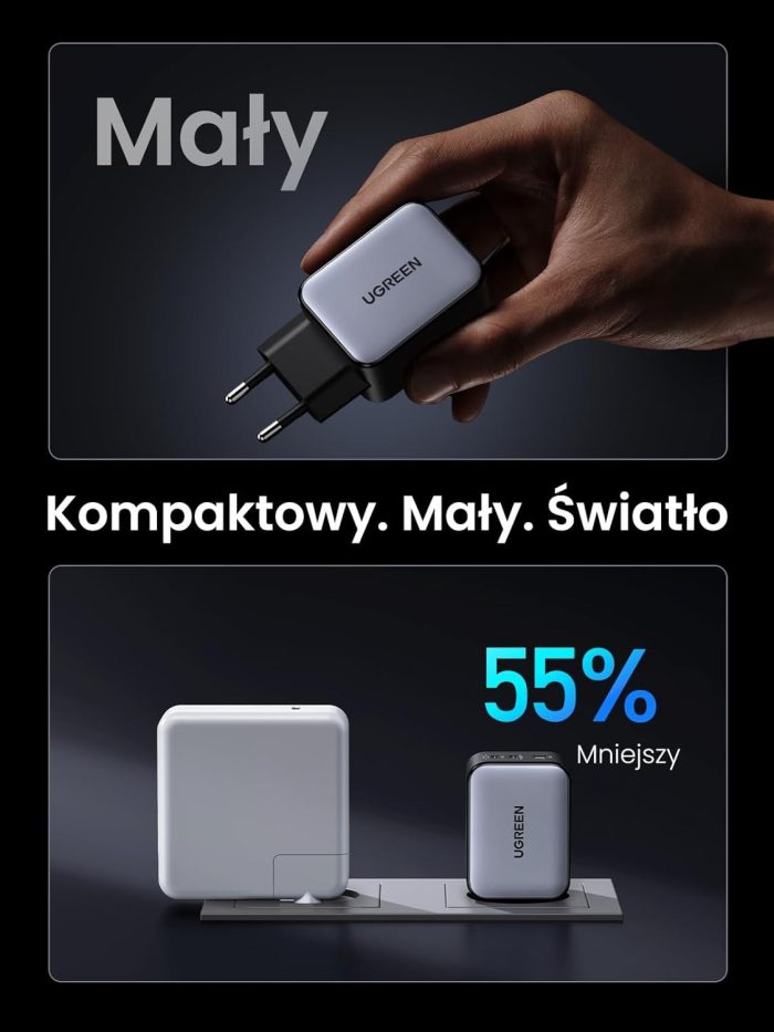 UGREEN Nexode X 65W Ładowarka USB-C Zasilacz mini PD 3-portowa ładowarka GaN Kompaktowa szybka ładowarka PPS 45W Kompatybilna z