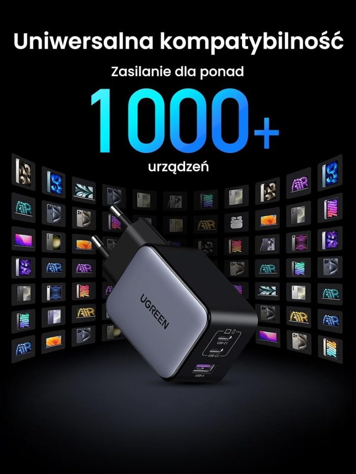 UGREEN Nexode X 65W Ładowarka USB-C Zasilacz mini PD 3-portowa ładowarka GaN Kompaktowa szybka ładowarka PPS 45W Kompatybilna z