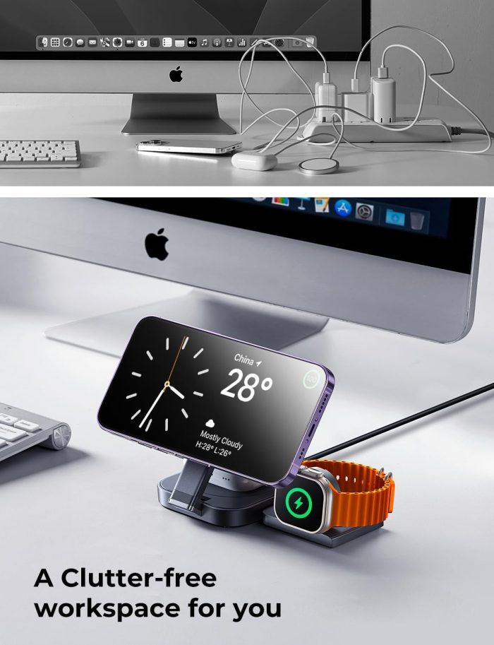 LISEN Stacja ładująca 3 w 1 do Apple Watch i iPhone'a, stacja ładująca Magsafe dla wielu urządzeń, bezprzewodowa ładowarka do