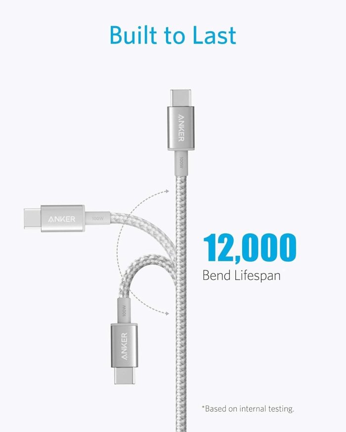 Anker Nylon USB-C na USB-C, kabel 100 W Type-C, 3 m, szybkie ładowanie, MacBook Pro 2020, iPad Pro 2020, Air 4, Galaxy S20 Plus