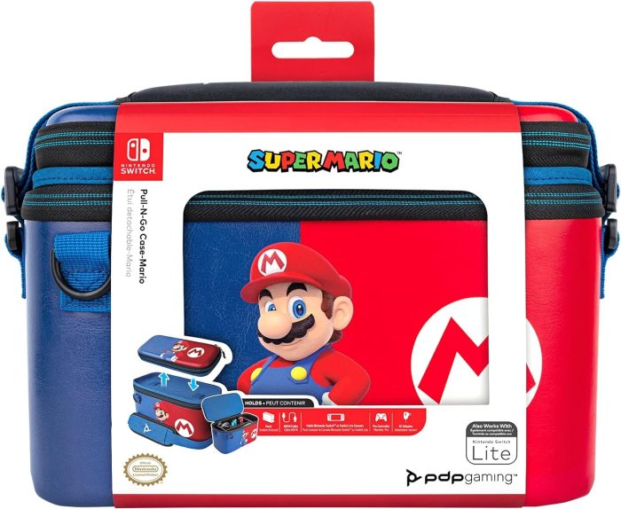 PDP Gaming Oficjalnie Licencjonowany Switch Pull-N-Go Travel Case - Mario - Semi-Hardshell Protection - Protective PU Leather -