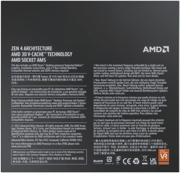 Amd Ryzen 7 7800X3D Procesor Komputerowy, Srebrny, 5,0 GHz