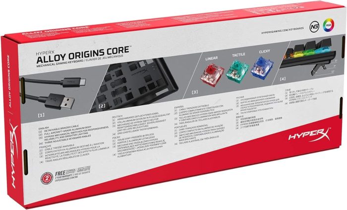 HyperX Alloy Origins Core Mechaniczna Klawiatura Gamingowa Tkl, Kompaktowy Format, HyperX Blue, Podświetlenie RGB LED
