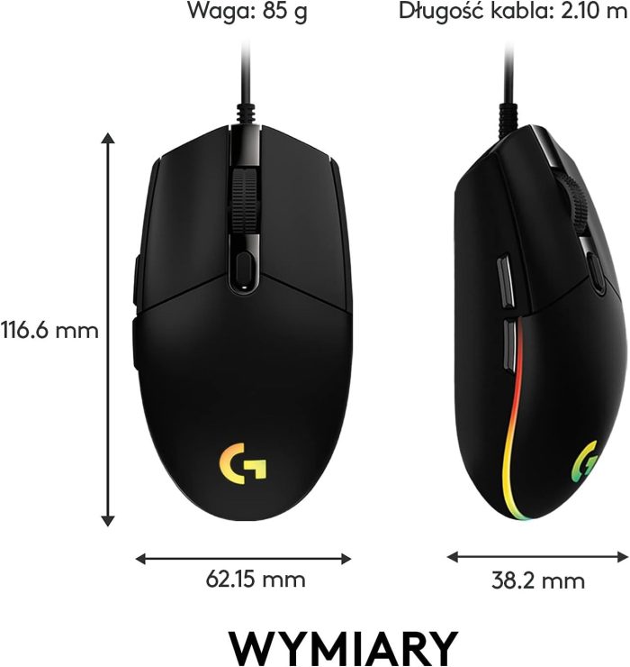 Logitech G102 Lightsync 910-005823, Mysz Komputerowa, Czarny/Żółty