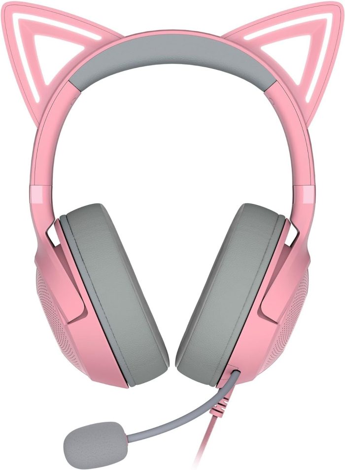 Razer Kraken Kitty V2 - Przewodowy zestaw słuchawkowy RGB z kocimi uszami (oświetlenie reaktywne Stream, HyperClear Micro