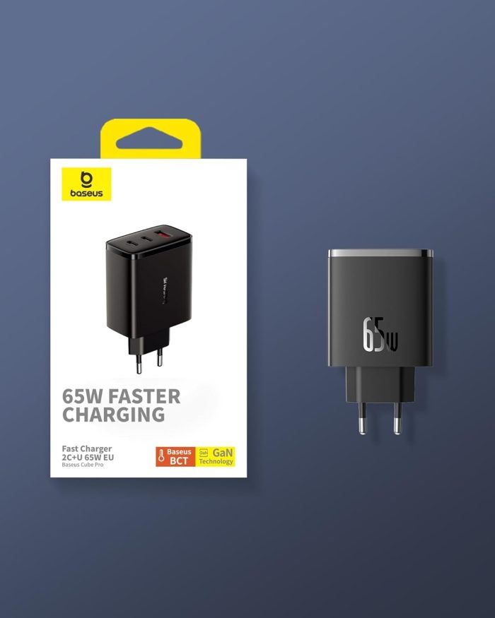 Baseus Ładowarka USB C, 65 W, zasilacz USB C, 3-portowy ładowarka PD, ładowarka z PPS, GaN szybka ładowarka kompatybilna z