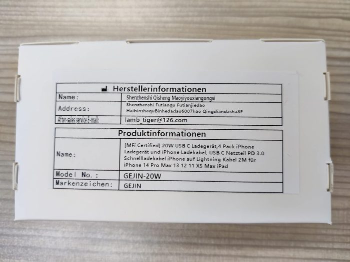 GEJIN Ładowarka USB C 20 W, certyfikat Apple MFi, zasilacz USB C PD 3.0, szybka ładowarka typu C na Lightning kabel 2 m do