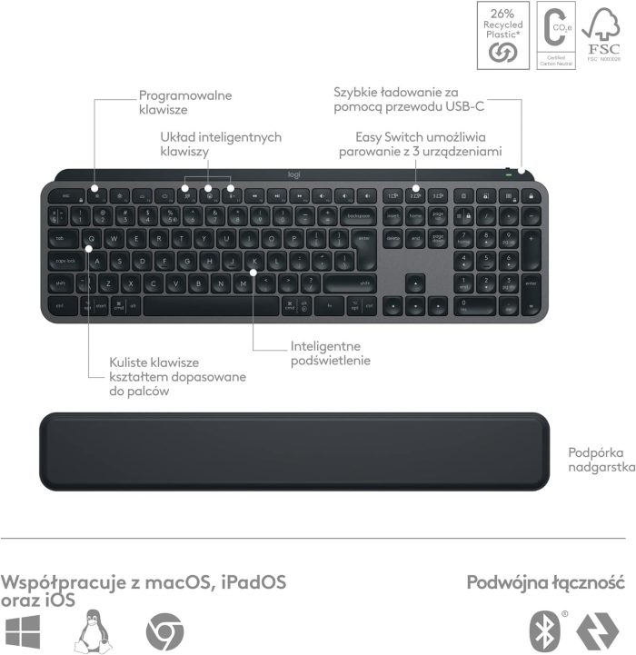 Logitech MX Master 3S - ergonomiczna mysz bezprzewodowa z ultraszybkim przewijaniem, 8K DPI, działa nawet na szkle, ciche