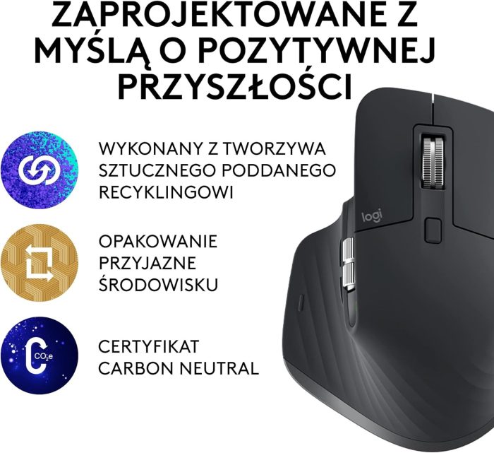 Logitech MX Master 3S - ergonomiczna mysz bezprzewodowa z ultraszybkim przewijaniem, 8K DPI, działa nawet na szkle, ciche