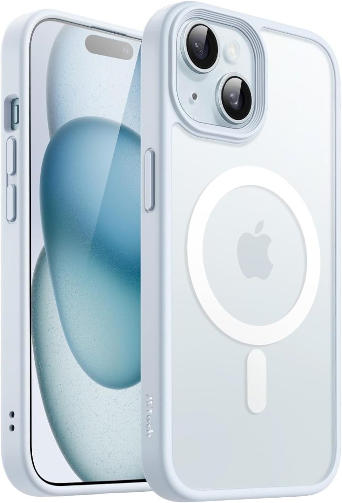 JETech Magnetyczna Etui dla iPhone 15 6,1 Cala Kompatybilny z MagSafe, Półprzezroczysta Matowe Tylna Szczupły Odporny na