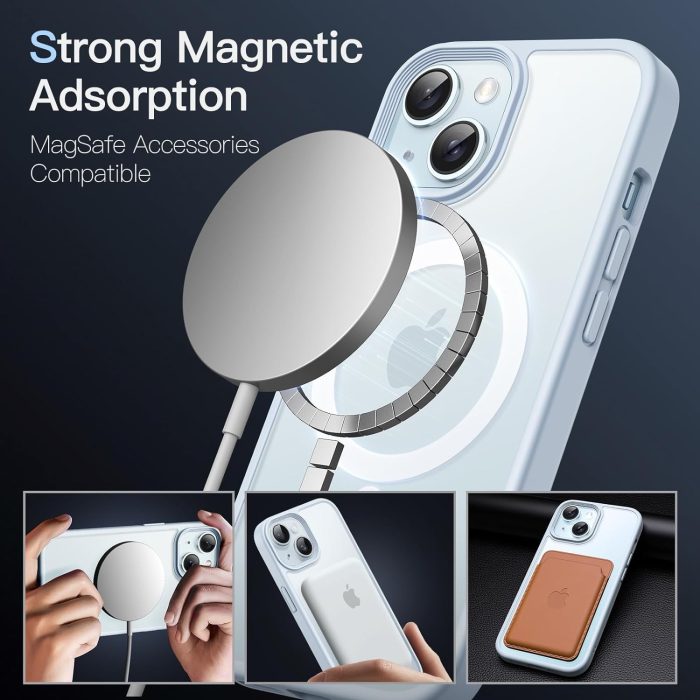 JETech Magnetyczna Etui dla iPhone 15 6,1 Cala Kompatybilny z MagSafe, Półprzezroczysta Matowe Tylna Szczupły Odporny na