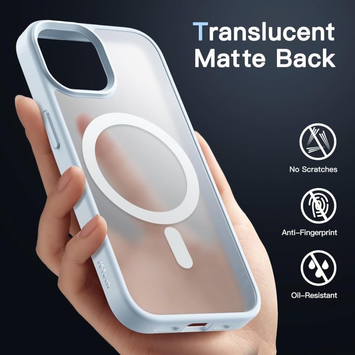JETech Magnetyczna Etui dla iPhone 15 6,1 Cala Kompatybilny z MagSafe, Półprzezroczysta Matowe Tylna Szczupły Odporny na