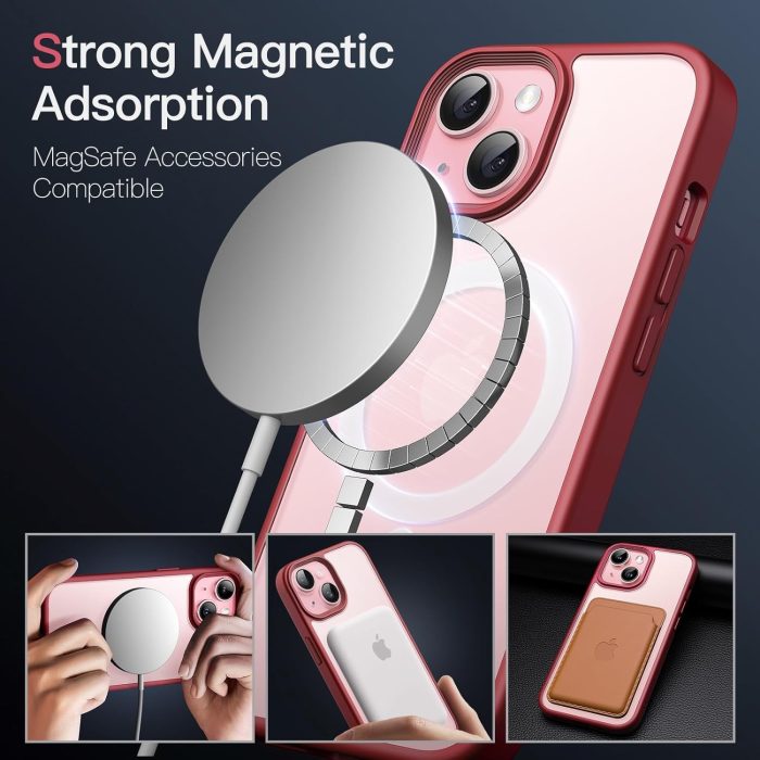 JETech Magnetyczna Etui dla iPhone 15 6,1 Cala Kompatybilny z MagSafe, Półprzezroczysta Matowe Tylna Szczupły Odporny na