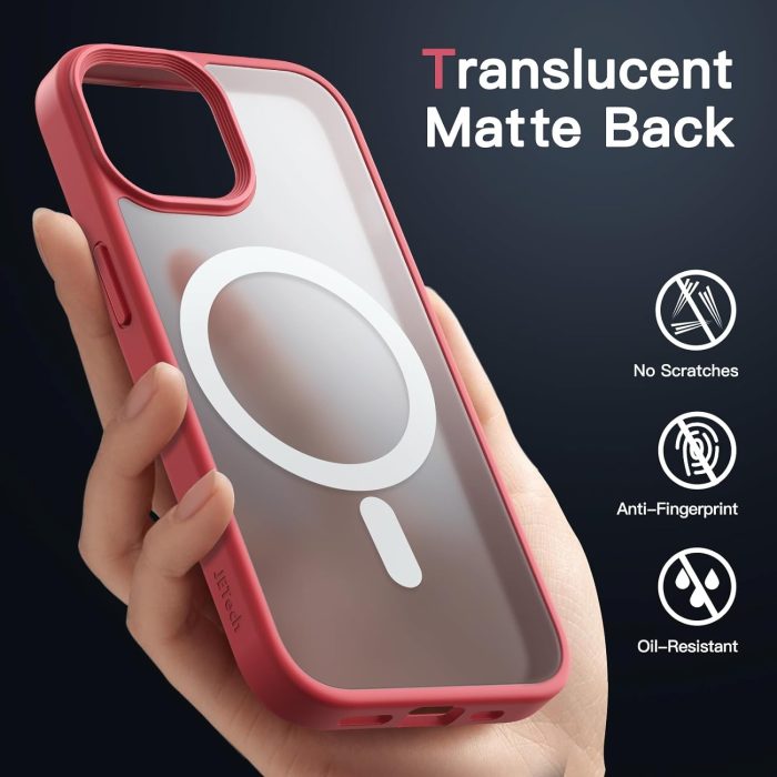 JETech Magnetyczna Etui dla iPhone 15 6,1 Cala Kompatybilny z MagSafe, Półprzezroczysta Matowe Tylna Szczupły Odporny na