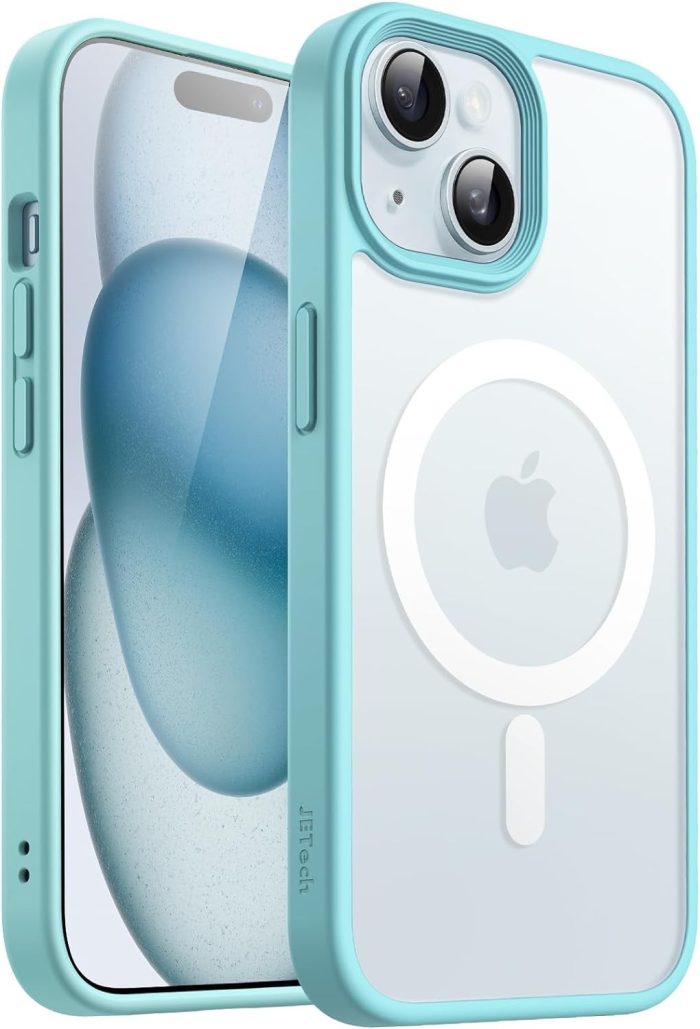 JETech Magnetyczna Etui dla iPhone 15 6,1 Cala Kompatybilny z MagSafe, Półprzezroczysta Matowe Tylna Szczupły Odporny na