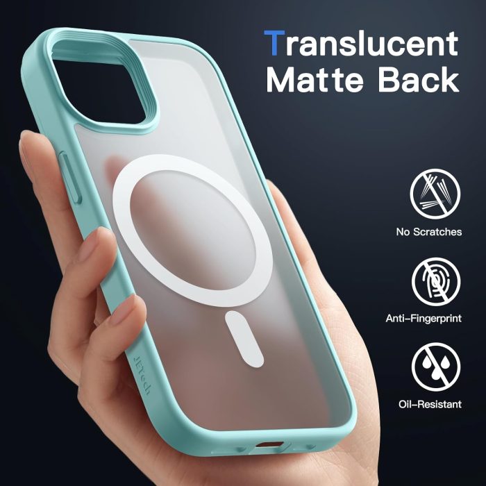 JETech Magnetyczna Etui dla iPhone 15 6,1 Cala Kompatybilny z MagSafe, Półprzezroczysta Matowe Tylna Szczupły Odporny na