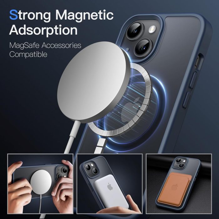 JETech Magnetyczna Etui dla iPhone 15 6,1 Cala Kompatybilny z MagSafe, Półprzezroczysta Matowe Tylna Szczupły Odporny na