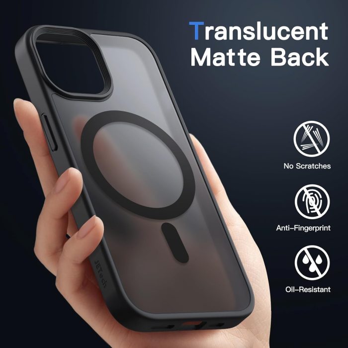 JETech Magnetyczna Etui dla iPhone 15 6,1 Cala Kompatybilny z MagSafe, Półprzezroczysta Matowe Tylna Szczupły Odporny na