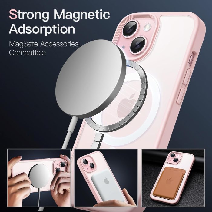 JETech Magnetyczna Etui dla iPhone 15 6,1 Cala Kompatybilny z MagSafe, Półprzezroczysta Matowe Tylna Szczupły Odporny na