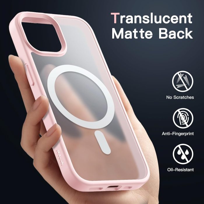 JETech Magnetyczna Etui dla iPhone 15 6,1 Cala Kompatybilny z MagSafe, Półprzezroczysta Matowe Tylna Szczupły Odporny na