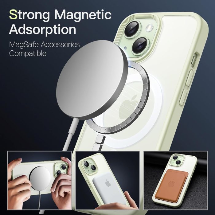 JETech Magnetyczna Etui dla iPhone 15 6,1 Cala Kompatybilny z MagSafe, Półprzezroczysta Matowe Tylna Szczupły Odporny na