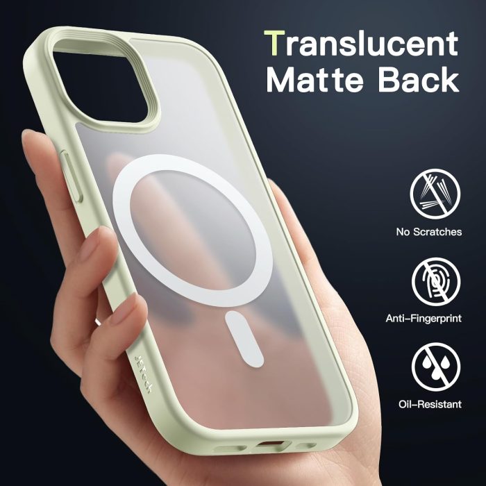 JETech Magnetyczna Etui dla iPhone 15 6,1 Cala Kompatybilny z MagSafe, Półprzezroczysta Matowe Tylna Szczupły Odporny na