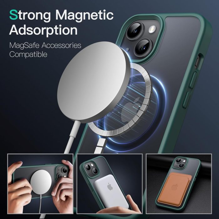 JETech Magnetyczna Etui dla iPhone 15 6,1 Cala Kompatybilny z MagSafe, Półprzezroczysta Matowe Tylna Szczupły Odporny na