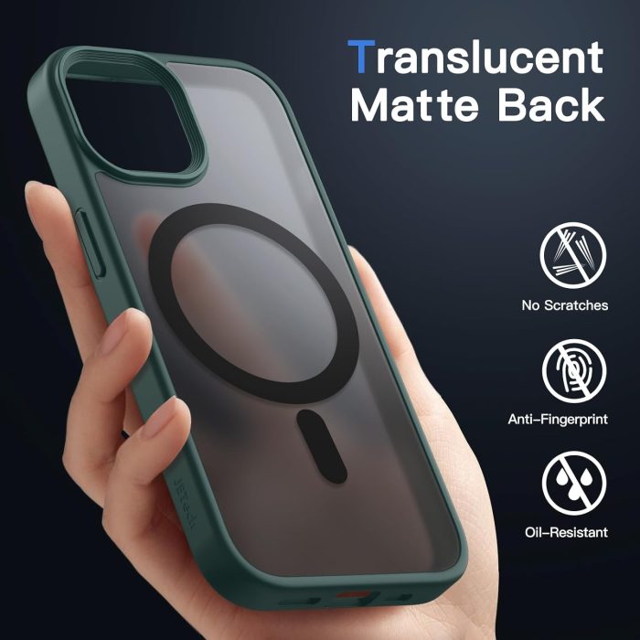JETech Magnetyczna Etui dla iPhone 15 6,1 Cala Kompatybilny z MagSafe, Półprzezroczysta Matowe Tylna Szczupły Odporny na