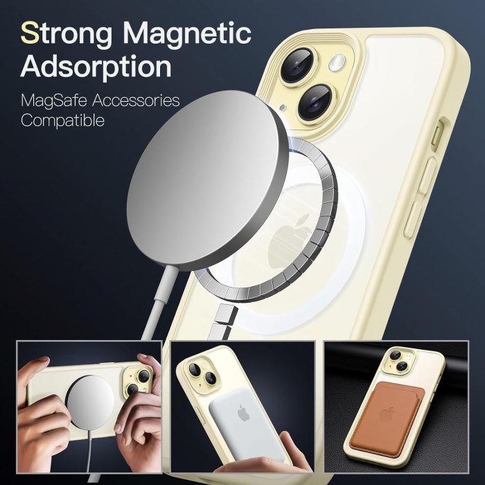 JETech Magnetyczna Etui dla iPhone 15 6,1 Cala Kompatybilny z MagSafe, Półprzezroczysta Matowe Tylna Szczupły Odporny na
