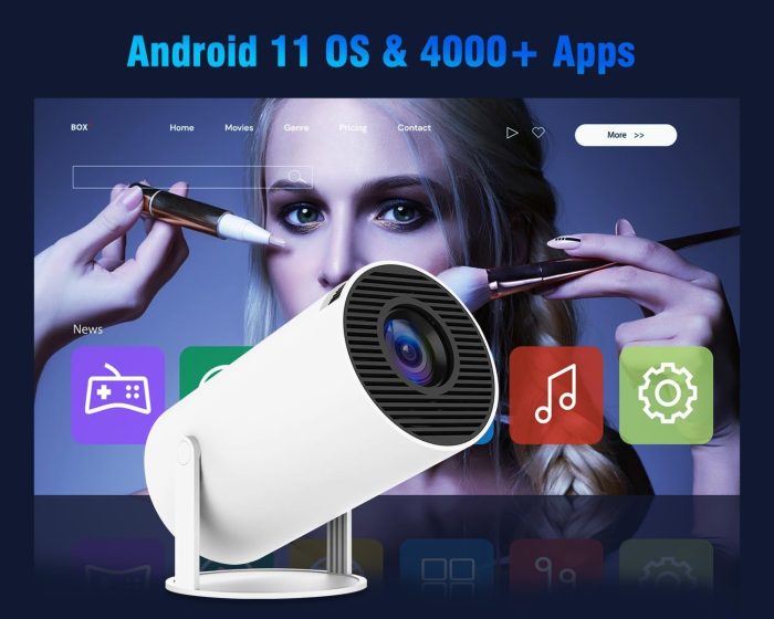 Projektor 4K 1080P Full HD, obsługuje system Android 11.0 5G WiFi 6 BT 5.0, Smart Projector 200ANSI 8000 l, automatyczna pozioma