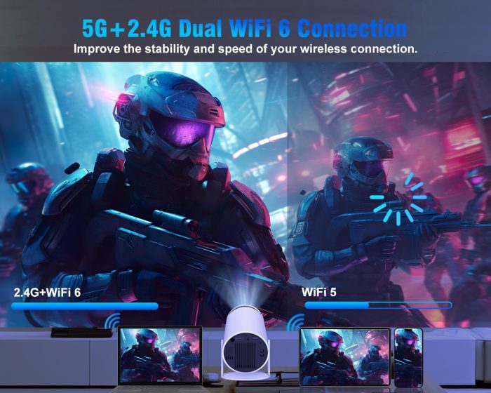 Projektor 4K 1080P Full HD, obsługuje system Android 11.0 5G WiFi 6 BT 5.0, Smart Projector 200ANSI 8000 l, automatyczna pozioma