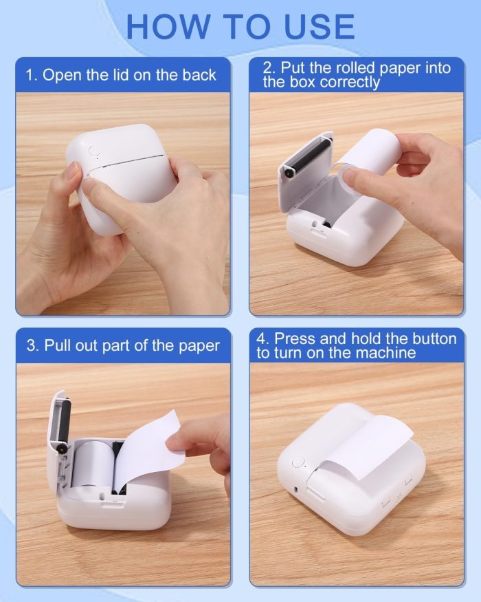 Mini drukarka smartfona，mobilna drukarka termiczna z 13 rolkami papieru do drukarki,mini drukarka fotograficzna,bezprzewodowa